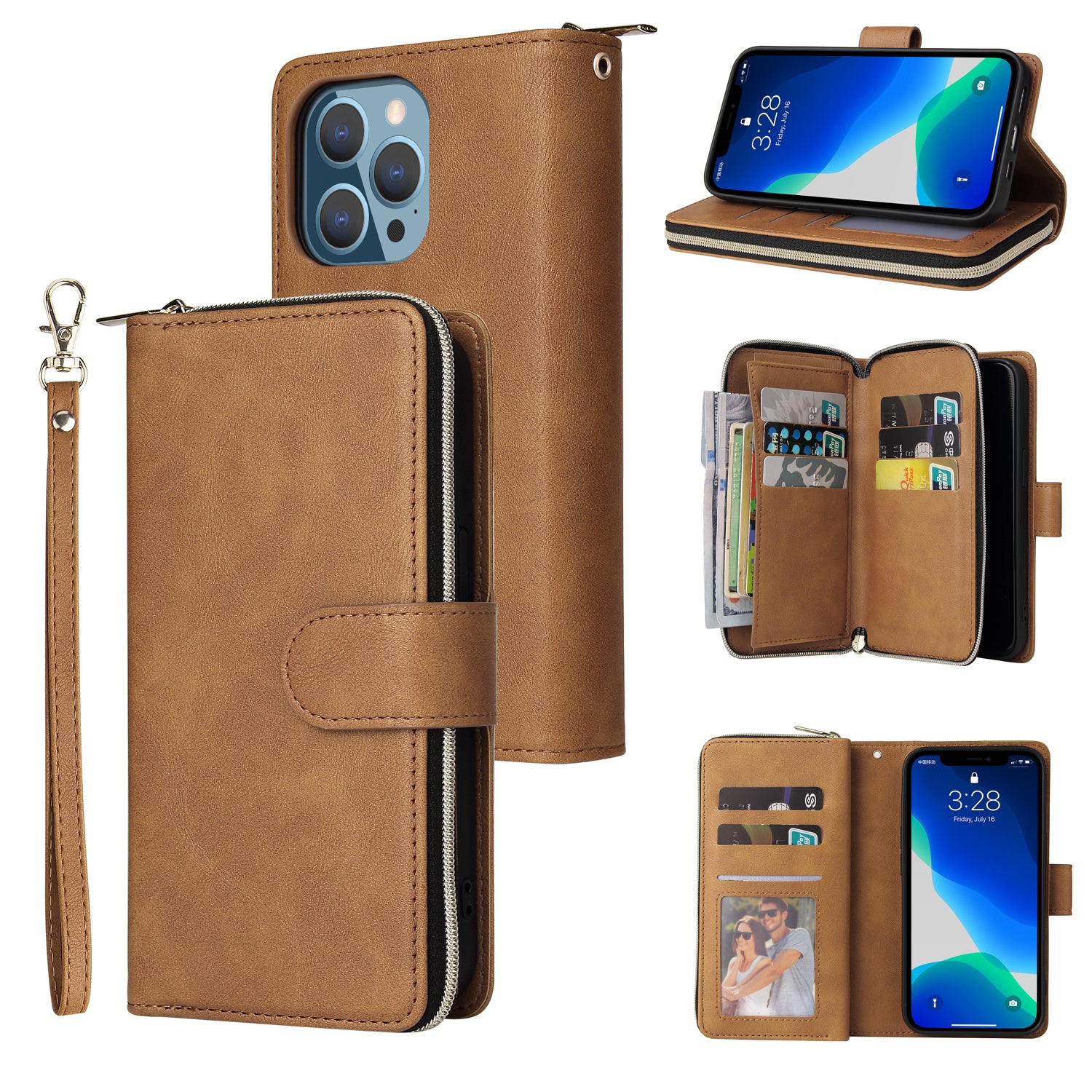 For iPhone 13 Pro 6.1 inch Case 9 Card Slots Zipper Wallet Smart Phone Cover For iPhone 13 Pro 6.1 inch Case 9 Card Slots Zipper Wallet Smart Phone Cover